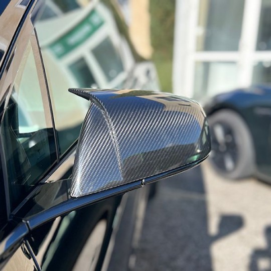 M-Style Carbon Fiber Mirror Covers for the 2022 Tesla Model X LR & Plaid and later